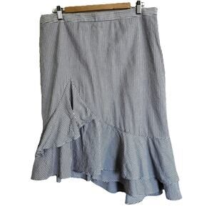 Banana Republic Sz 14 Seersucker Skirt Asymmetric Ruffled Hem Boho Coastal Beach